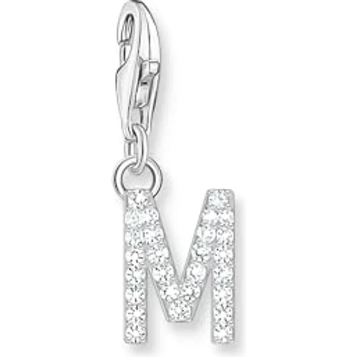THOMAS SABO Charm-Anhänger Buchstabe M, Silber 925 Sterlingsilber mit weißen Steinen, Charm Club Anhänger mit Karabinerhaken – Bild 1