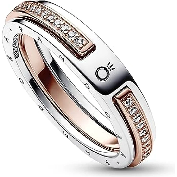 Pandora Silberring Damen-Zweifarbig mit Logogravur und Pavé, 925 Sterlingsilber und Pandora Rose, 5 mm Breite – Bild 3