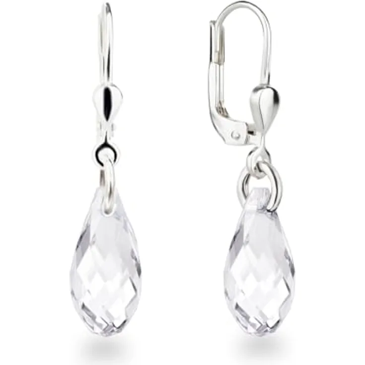 Schöner-SD Ohrringe 925 Silber mit Briolett Kristallen 13mm, glasklar crystal, Hängende Ohrhänger für Damen und Teens