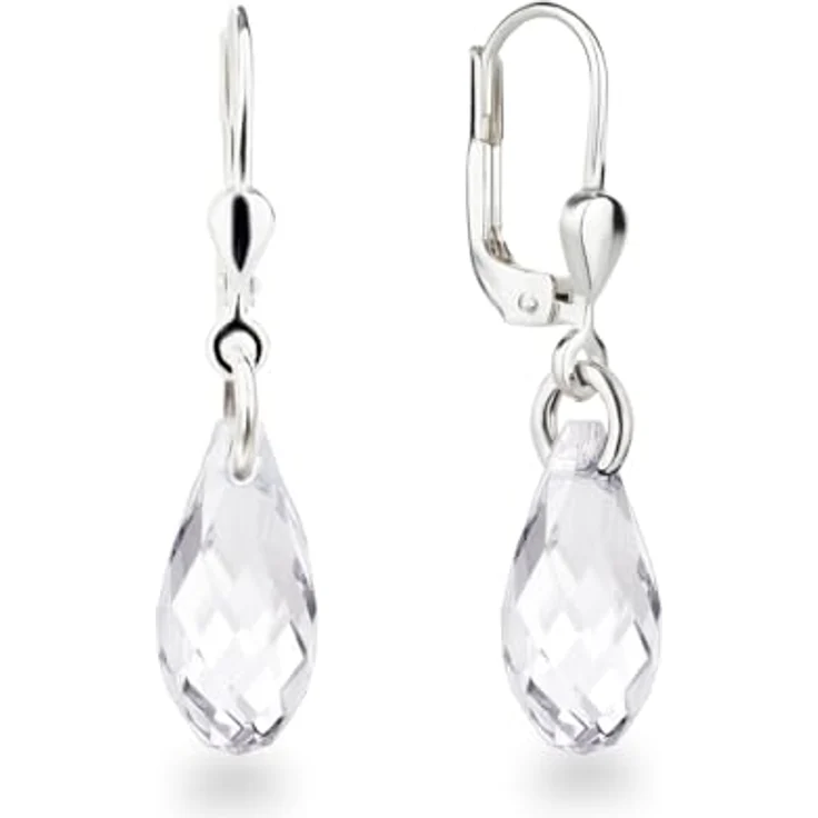 Schöner-SD Ohrringe 925 Silber mit Briolett Kristallen 13mm, glasklar crystal, Hängende Ohrhänger für Damen und Teens – Bild 1