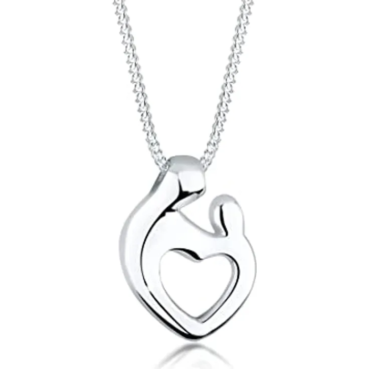 Elli Halskette Damen Mutter Kind Anhänger Herz Verbundenheit, 925 Sterling Silber, handgefertigt, anlaufgeschützt