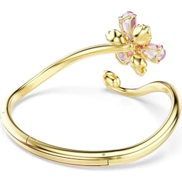 Swarovski Idyllia Armreif, Vergoldeter Damenarmreif mit Blütenmotiv und Kristallen in Rosé und Grün, 16.7 cm Länge – Bild 5