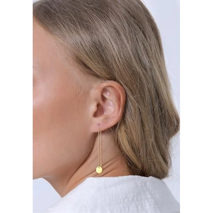 Elli Ohrringe Damen Ohhänger Plättchen Kreis Durchziehen, 925 Sterling Silber vergoldet, modisches Design, anlaufgeschützt – Bild 5