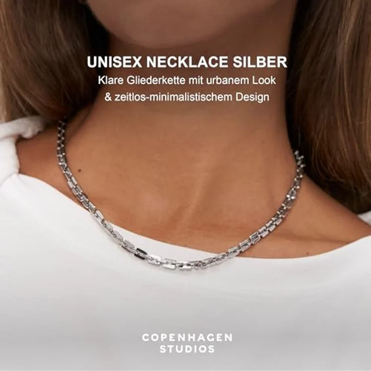COPENHAGEN STUDIOS Edgy Necklace, Unisex Halskette aus poliertem Edelstahl, silber, verstellbare Länge (45-51 cm), wasserfest & hautfreundlich – Bild 2