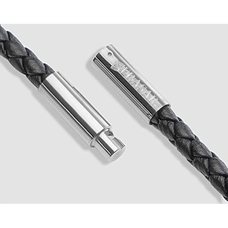 SERASAR Herren Lederkette mit Anhänger, 50cm Silber Lederband, Echtleder Schmuck mit Geschenkbox für Männer – Bild 5