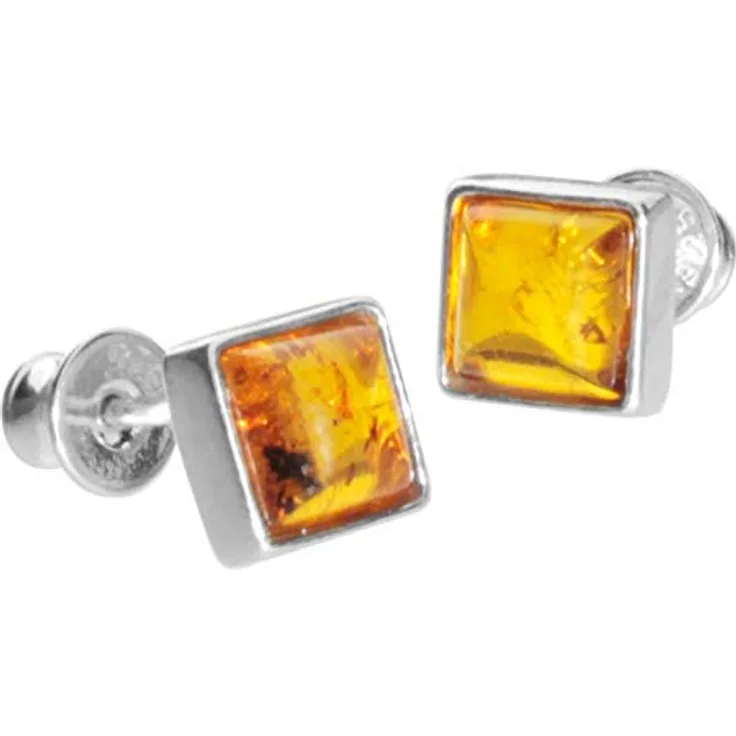 OSTSEE-SCHMUCK Ohrstecker Classic, 6 x 6 mm aus Silber 925/000 mit Bernstein, 2-tlg