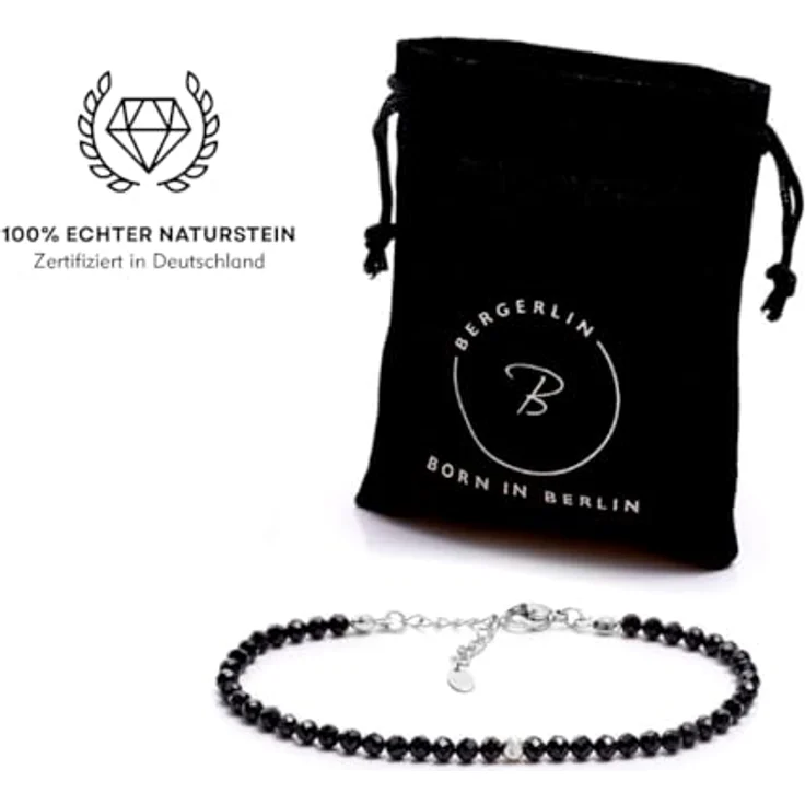 BERGERLIN Turmalin Armband schwarz - facettiertes Design mit Silberverschluss - XS-S – Bild 3