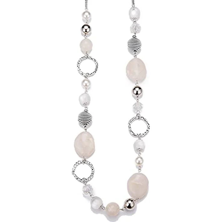 Bulinlin Damen Lange Perlenkette mit Silber-Metallkette und Harzperlen, Boho Stil, 35 Zoll+3 Zoll verlängerbar, Weiß – Bild 1
