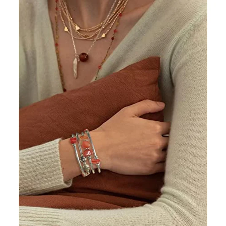 FULU AUTUMN Damen Boho Armband, Mehrschichtiges Wickelarmband aus Silber und Natursteinen, Geschenkbox, rot – Bild 4