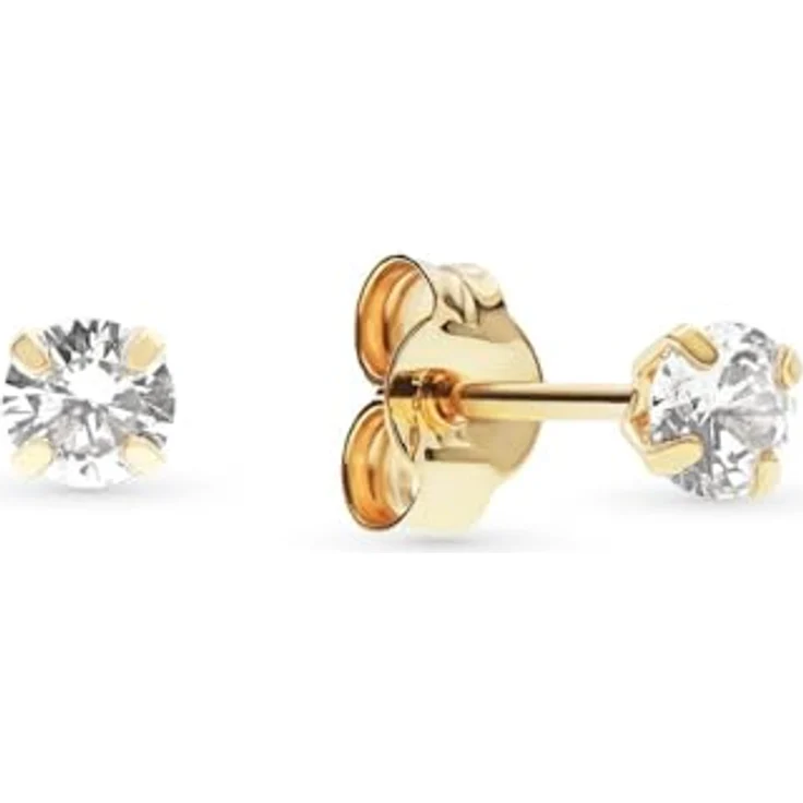 FAVS Paar Ohrstecker, 375er Gelbgold mit 2 weißen Zirkonia, polierte Oberfläche – Bild 1