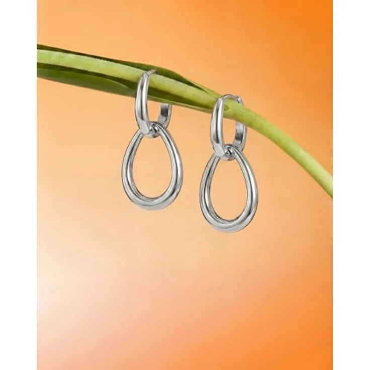 MUMREUES Ohrringe Silber 925, Hängende Creolen mit Zirkonia, Hypoallergenes Design, Wasserfest, Minimalistisch, 14 Karat vergoldet, Damen Schmuck – Bild 5
