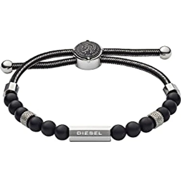 Diesel DX1151040, Herren-Armband aus schwarzen Halbedelsteinen, mit Slider-Verschluss, 16.5 cm - 25 cm, in Geschenkbox