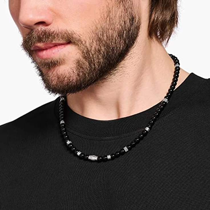 Thomas Sabo Herren-Halskette KE2180-507-11-L50, 50cm, aus 925er Sterlingsilber mit schwarzen Onyx-Beads und Gravurlinien – Bild 2