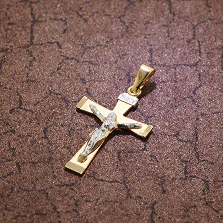 trendor Kruzifix-Anhänger für Herren 585 Gold Bicolor, eleganter 29 mm Kreuzanhänger aus Echtgold, modisches Schmuckstück, Geschenkidee in Geschenk-Box – Bild 3