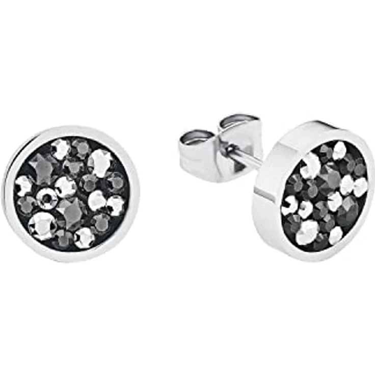 s.Oliver Damen Ohrstecker, Edelstahl mit Swarovski Kristallen in Dunkelgrau und Silber, Durchmesser ca. 1 cm – Bild 1