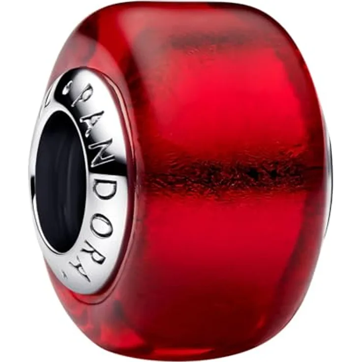 PANDORA Silber Charm Rotes Muranoglas, stilvolles Charm in Rot, 794425C00