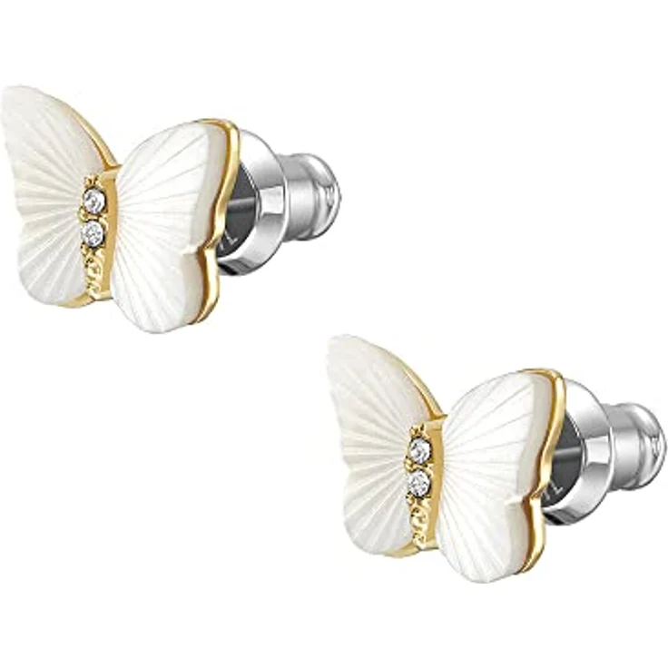 Fossil Ohrstecker JF04422710, goldene Edelstahlohrringe mit weißen Perlmutt und Zirkonia, 0,7 cm Länge – Bild 6