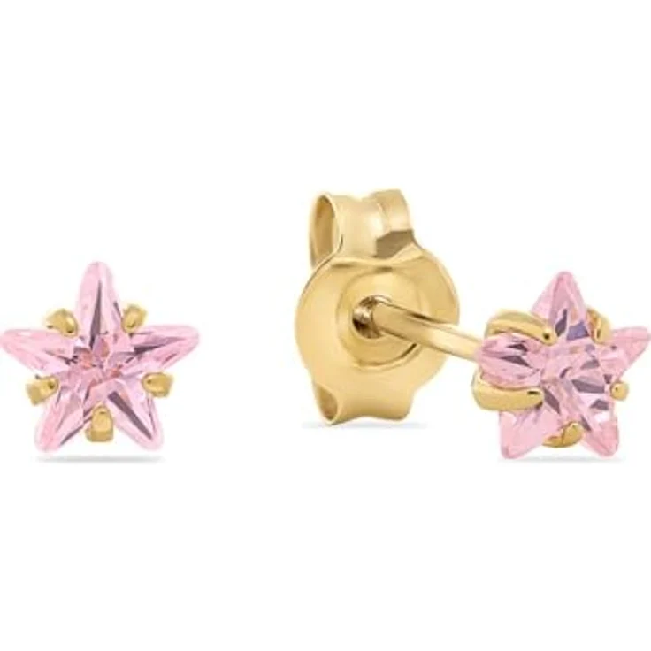 FAVS Ohrstecker 89193363, elegante 375 Gelbgold Ohrringe mit rosa Zirkonia und polierter Oberfläche, 0,5 cm – Bild 1