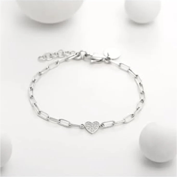 Guido Maria Kretschmer Armband 88994051, silbernes Edelstahlarmband im Paperlink-Stil mit Liebessymbol und weißen Farbsteinen, längenverstellbar – Bild 3