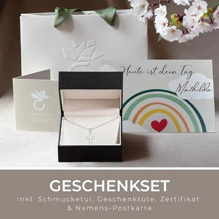 Amoonìc Kreuz Kette Mädchen echt Silber 925, verstellbare 38-42cm, Zirkonia-Stein, personalisierbares Geschenk zur Erstkommunion, Taufe und Konfirmation – Bild 5