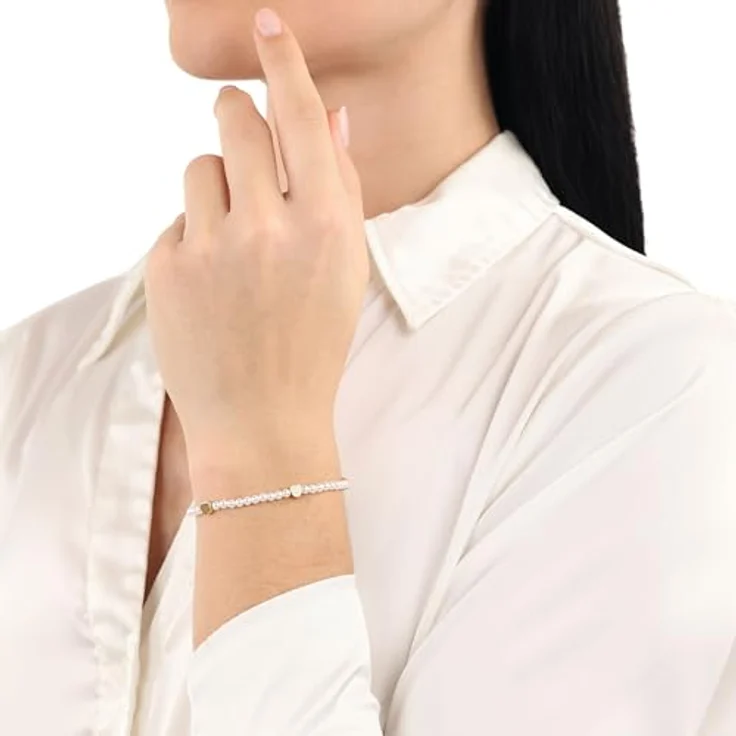 Amor Damen-Armband Edelstahl mit Glasperle, 17 cm, Weiß, Herz, in Schmuck Geschenk Box, 2040012 – Bild 2