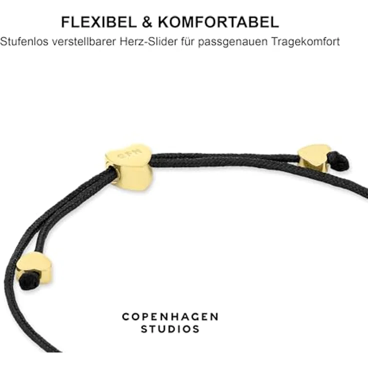 COPENHAGEN STUDIOS Bracelet Balloon Hearts, Damenarmband mit stufenlos verstellbarem Nylonband, Herzanhänger aus poliertem Edelstahl, hellblau-silber – Bild 4