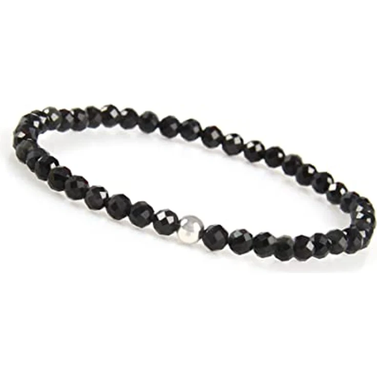 GD GOOD.designs Obsidian Armband Damen, facettiertes Naturstein Armband mit 925 Silber Perle, elastisch für Handgelenke 15-19 cm, inkl. Geschenkbeutel – Bild 1