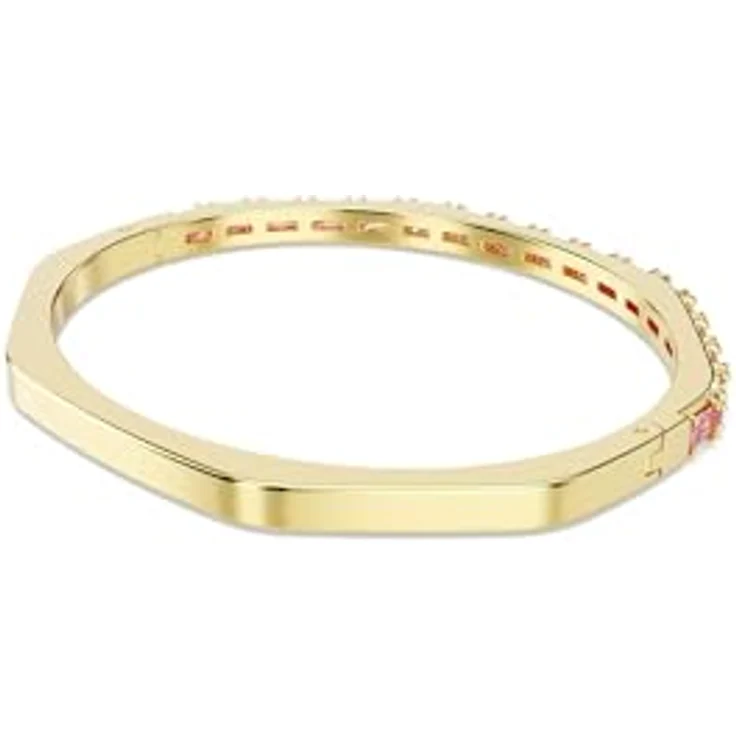 Swarovski Matrix Armreif, Vergoldeter Damenarmreif mit rosafarbenen Zirkonia im Baguette-Schliff, 17 cm lang, 0.4 cm breit – Bild 5