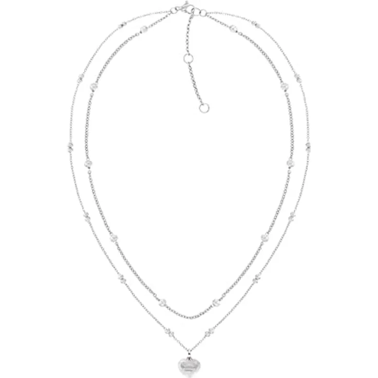 Tommy Hilfiger Jewelry Halskette mit Herzanhänger für Damen, Edelstahl, 41–46 cm verstellbar, doppelte Ketten im Layering-Design, polierte Oberfläche