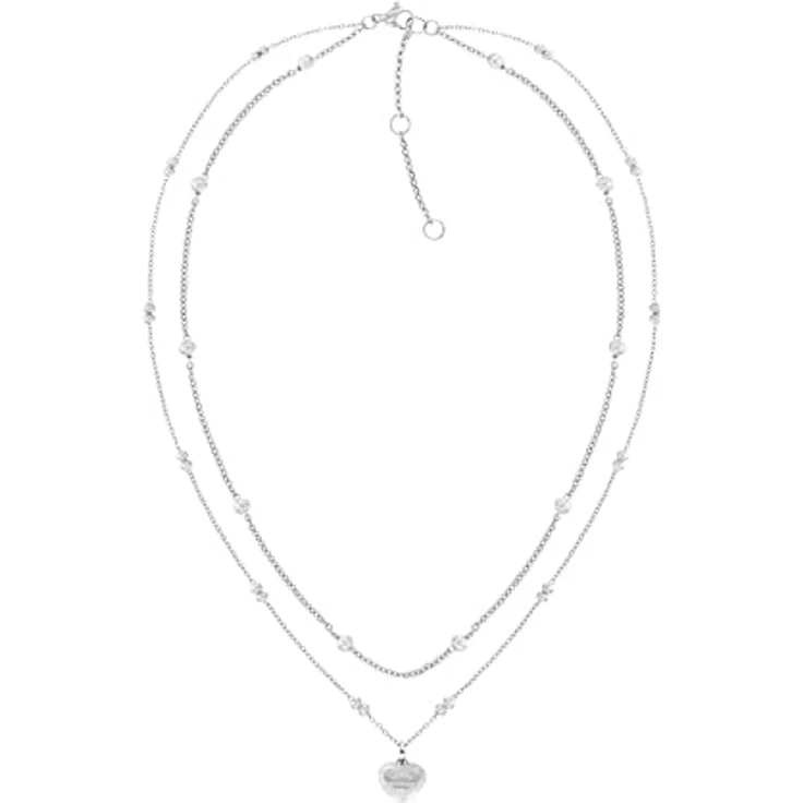 Tommy Hilfiger Jewelry Halskette mit Herzanhänger für Damen, Edelstahl, 41–46 cm verstellbar, doppelte Ketten im Layering-Design, polierte Oberfläche – Bild 1