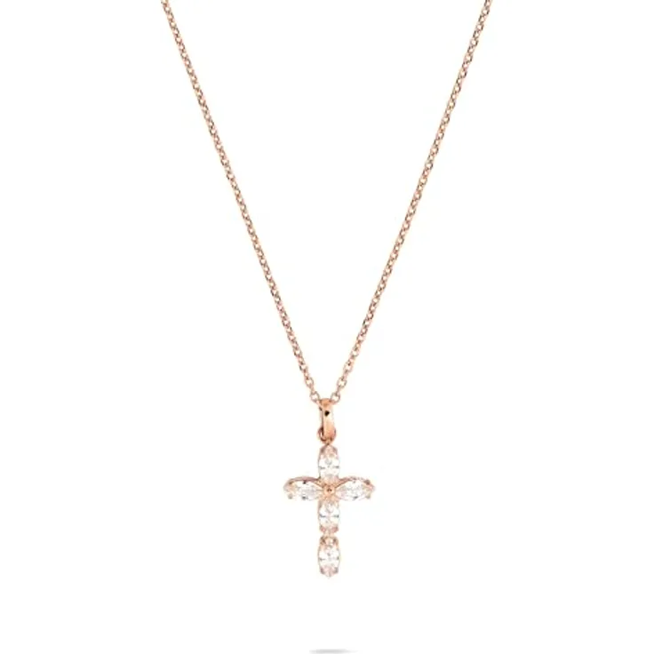 Tamaris Necklace, Halskette mit Kreuz-Anhänger aus Edelstahl, IP Roségold, verstellbar bis 47 cm, wasserfest & hautfreundlich