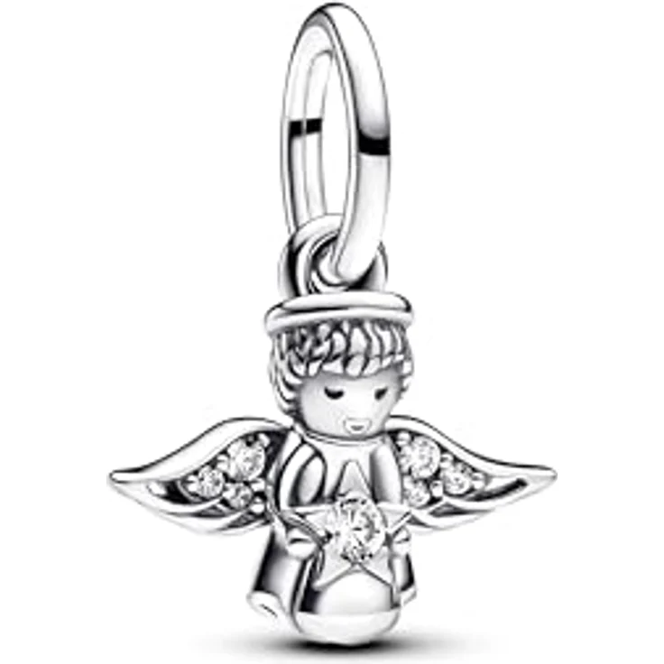 PANDORA Moments Funkelnder Engel Charm-Anhänger, Sterling-Silber mit funkelnden Steinen, kompatibel mit Moments und ME Armbänder, 793598C01 – Bild 1