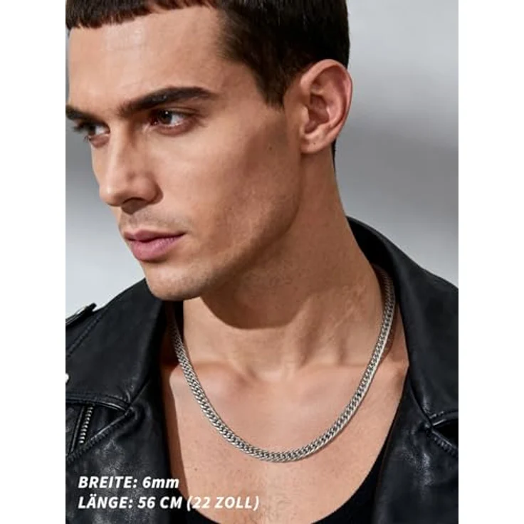 FindChic Massiv Panzerkette, 71cm lang, 6mm breit, Edelstahl Cuban Link Chain für Herren in Gold/Silber/Schwarz – Bild 3