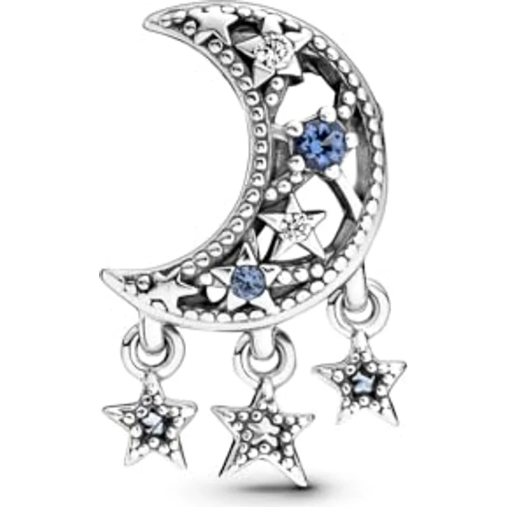 Pandora Charm „Mondsichel mit Sternen“ 799643C01, aus Sterling-Silber mit Zirkonia, blau – Bild 2