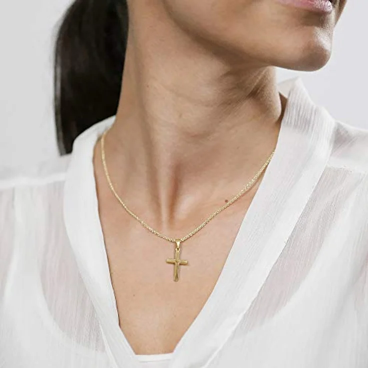 trendor Kreuz-Anhänger Gold 333 mit goldplattierter Silberkette, 45 cm, eleganter Halsschmuck für Damen, ideales Geschenk – Bild 5
