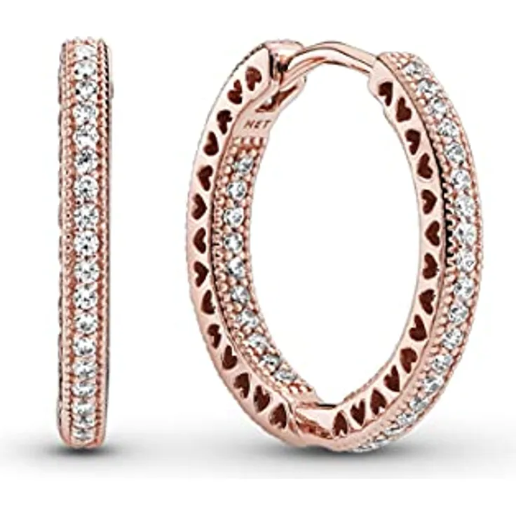 Pandora Creolen Signature 286318CZ, Roségold mit Zirkonia-Besatz, mittlere Größe 2,6 x 0,25 cm