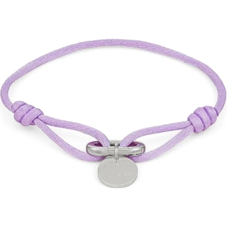 Copenhagen STUDIOS Fabric Link Bracelet, Damenarmband mit geknotetem lila Stoffband, Karabiner-Charm aus poliertem Edelstahl, stufenlos verstellbar bis 24 cm – Bild 1