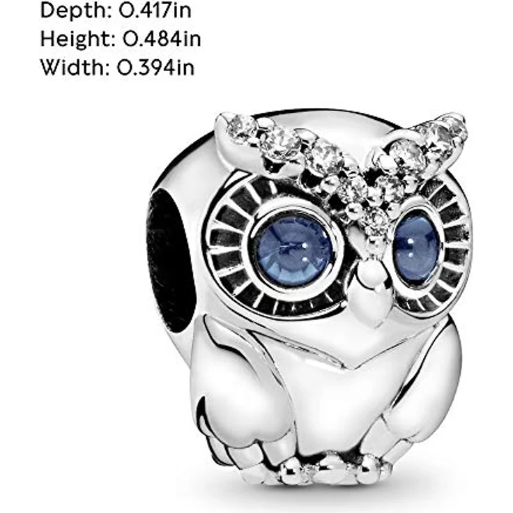 PANDORA Charm "Funkelnde Eule" 798397NBCB, Bead mit blauen Augen und Schmucksteinbesatz, inspirierte Eule als Symbol der Weisheit – Bild 5