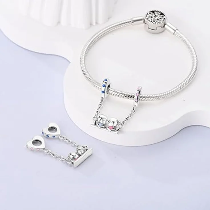 Pandach Damen Charm Anhänger 925 Sterling Silber mit Zirkonia, kompatibel mit europäischen Armbändern und Halsketten – Bild 3