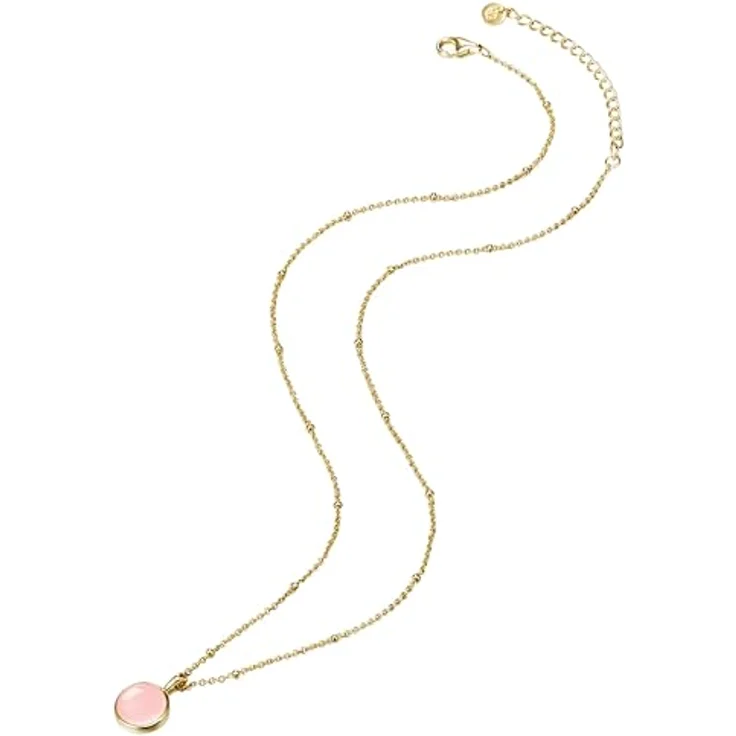 GLANZSTÜCKE MÜNCHEN Damen-Kette aus gelbvergoldetem Sterlingsilber mit Anhänger Rosenquarz rosa, längenverstellbar, hochwertiger Naturstein – Bild 2