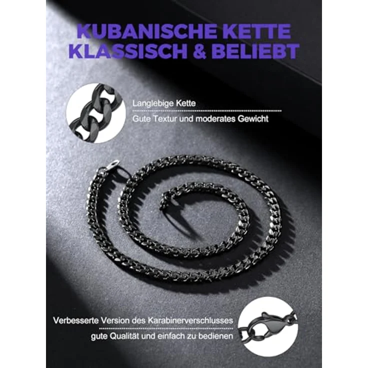 Richsteel Herren Halskette Klassische Panzerkette, Edelstahl Silber, 3/6/9/12mm breit, kubanische Hip-Hop Kette, 36-76cm als Herren Geschenk – Bild 2