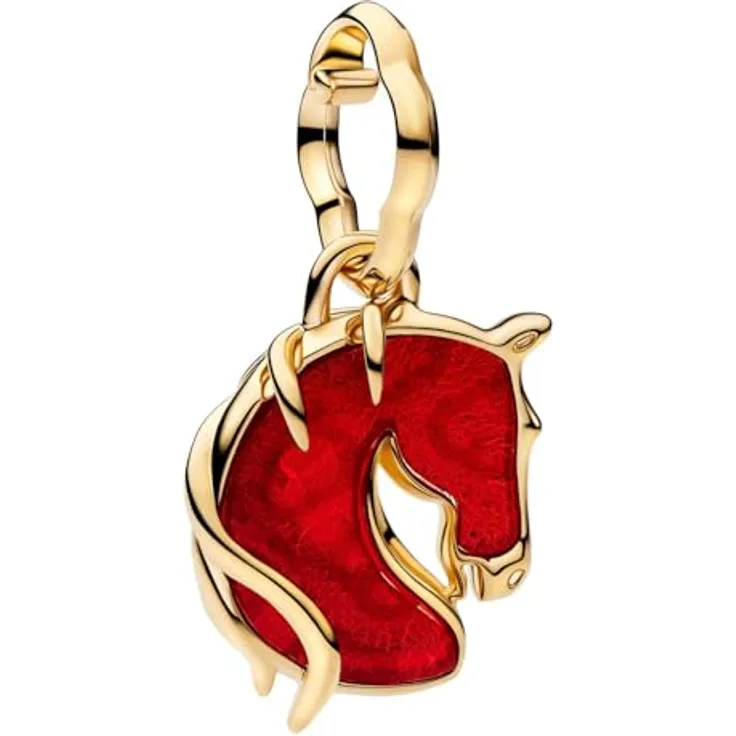 PANDORA Charm-Anhänger Rotes Feuer-Pferd, goldfarbenes Pferdemotiv