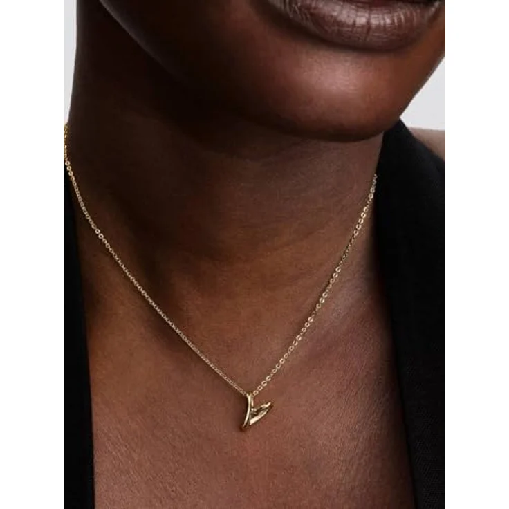 PANDORA Damen-Halskette Herz, goldfarbene Ankerkette mit Anhänger und Liebesmuster, 364360C00-45 – Bild 4