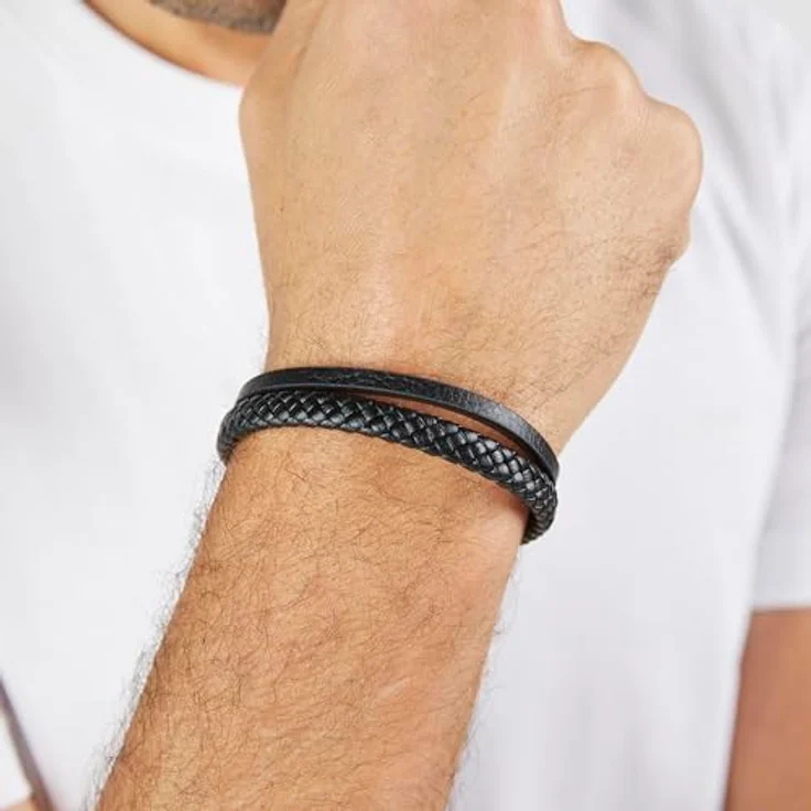 s.Oliver Herren Bracelet, Echtleder Armband in Schwarz, verstellbar bis 22 cm, wasserfest & hautfreundlich – Bild 3