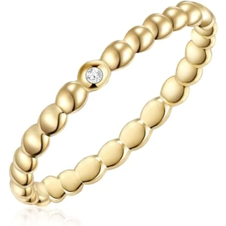 GLANZSTÜCKE MÜNCHEN Damen Ring 925/- Sterling Silber gelbvergoldet 18 Karat mit weißen Zirkonia – glamouröses, strukturiertes Design in Schmuckbox – Bild 2