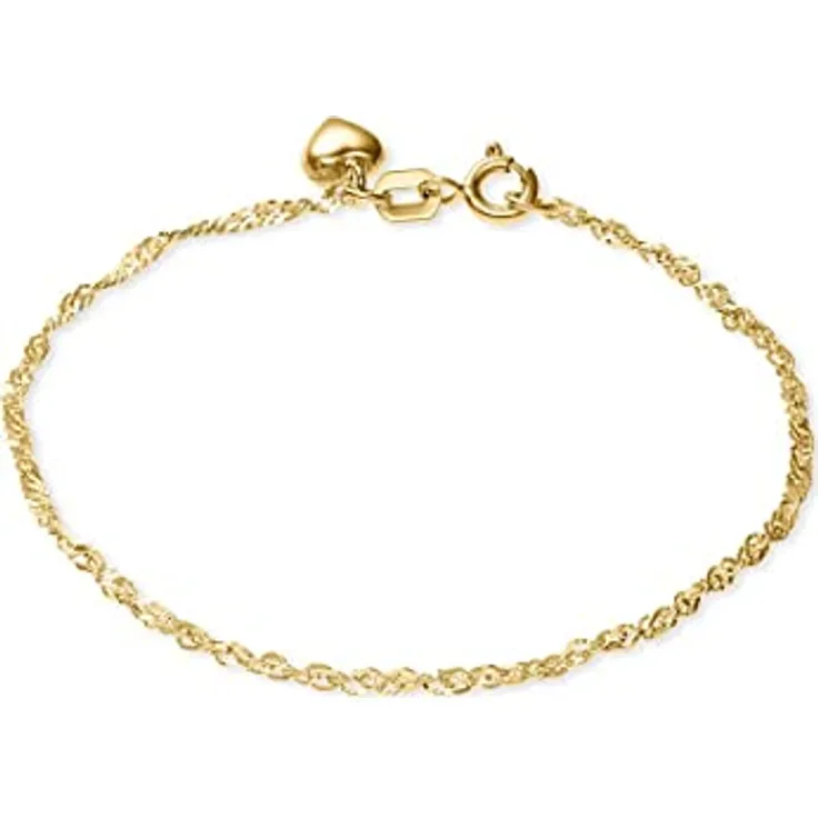 FAVS Armband 88442938, 375er Gelbgold Singapur-Kette mit Herzchen-Detail