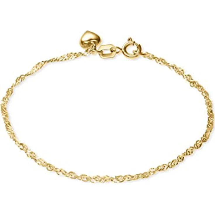 FAVS Armband 88442938, 375er Gelbgold Singapur-Kette mit Herzchen-Detail – Bild 1