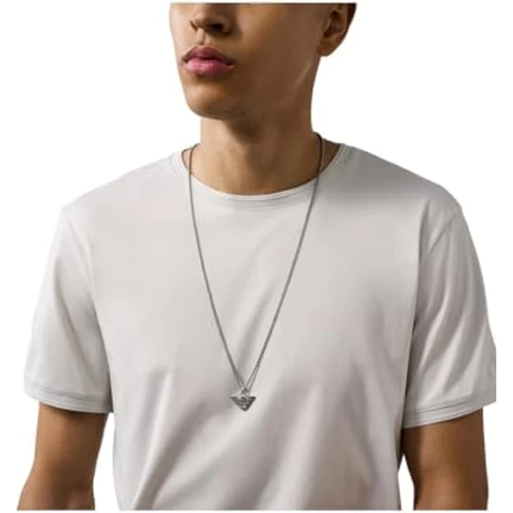 Emporio Armani Herren-Edelstahl-Halskette, Karabinerverschluss, Chrom-Silber, mattes Finish – Bild 3