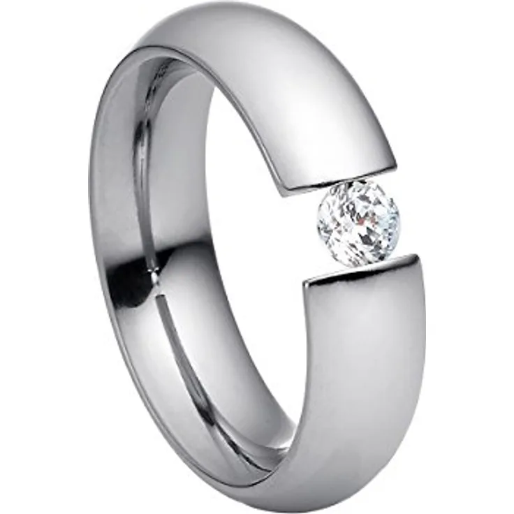 Heideman Damenring Intensio, Edelstahl silber farbend poliert mit Zirkonia Stein, Brillant Schliff 4mm, antiallergen