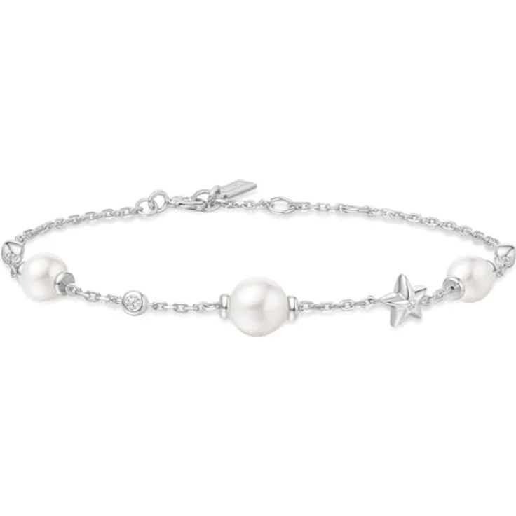ANIA HAIE MISS DAINTY Shell Pearl and Star Station, Damen Armband aus 925 Sterling Silber mit 4 Muschelperlen und 7 Zirkonia, Länge: 16,5 + 2 cm Verlängerung, inklusive Geschenkverpackung – Bild 1